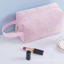 China factory Luxury Beauty Embroidery Logo Makeup Bag Zipper Closure Travel Velvet Cosmetic Bag
